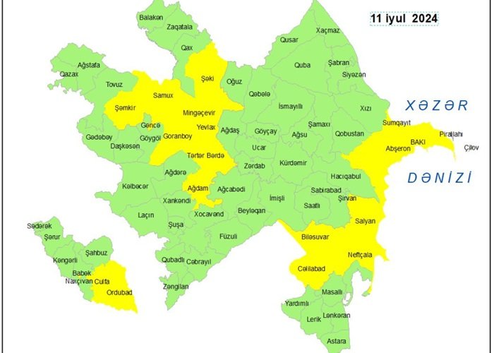 Küləkli hava şəraiti ilə bağlı sarı xəbərdarlıq verilib