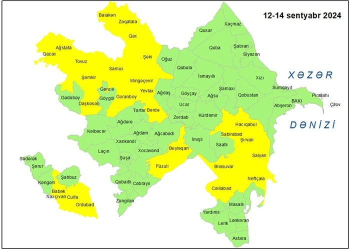 Küləkli hava şəraiti ilə bağlı sarı xəbərdarlıq verilib