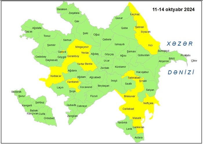 Küləkli hava şəraiti ilə bağlı sarı xəbərdarlıq verilib