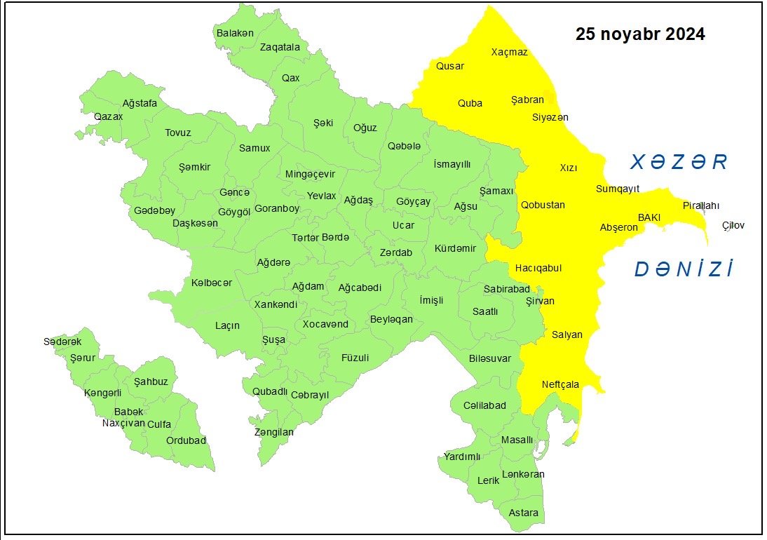Küləkli hava şəraiti ilə bağlı sarı xəbərdarlıq verilib