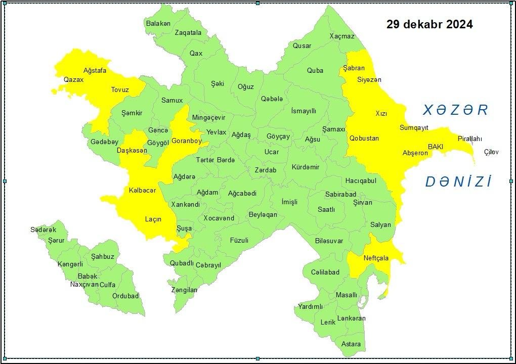 Küləkli hava şəraiti ilə bağlı sarı xəbərdarlıq verilib