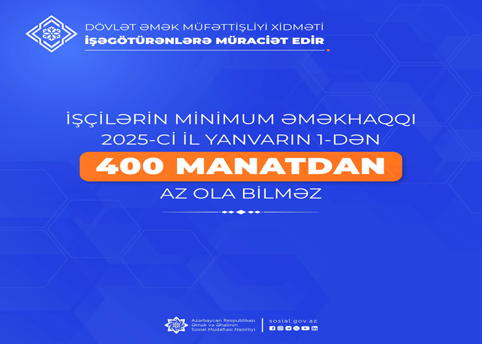 Nazirlik: Yanvarın 1-dən maaşlar 400 manatdan az ola bilməz