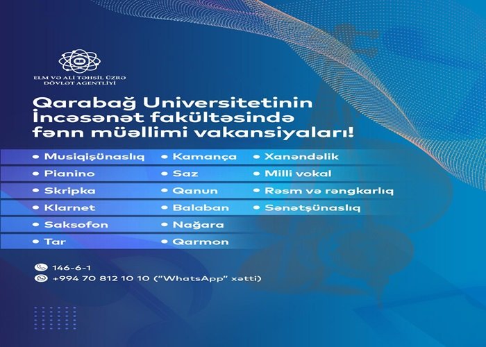 Qarabağ Universitetinin İncəsənət fakültəsində müəllim vakansiyası elan olunub