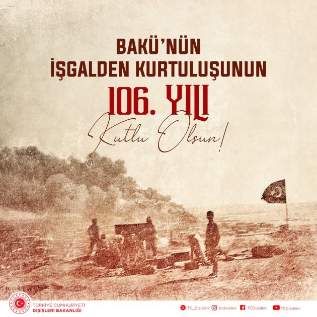 Türkiyə XİN Bakının işğaldan azad edilməsinin ildönümü ilə əlaqədar Azərbaycanı təbrik edib